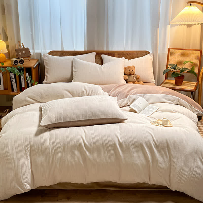 Ownkoti Vertical Striped Textured Plush Bedding Set(4PCS) - image 9