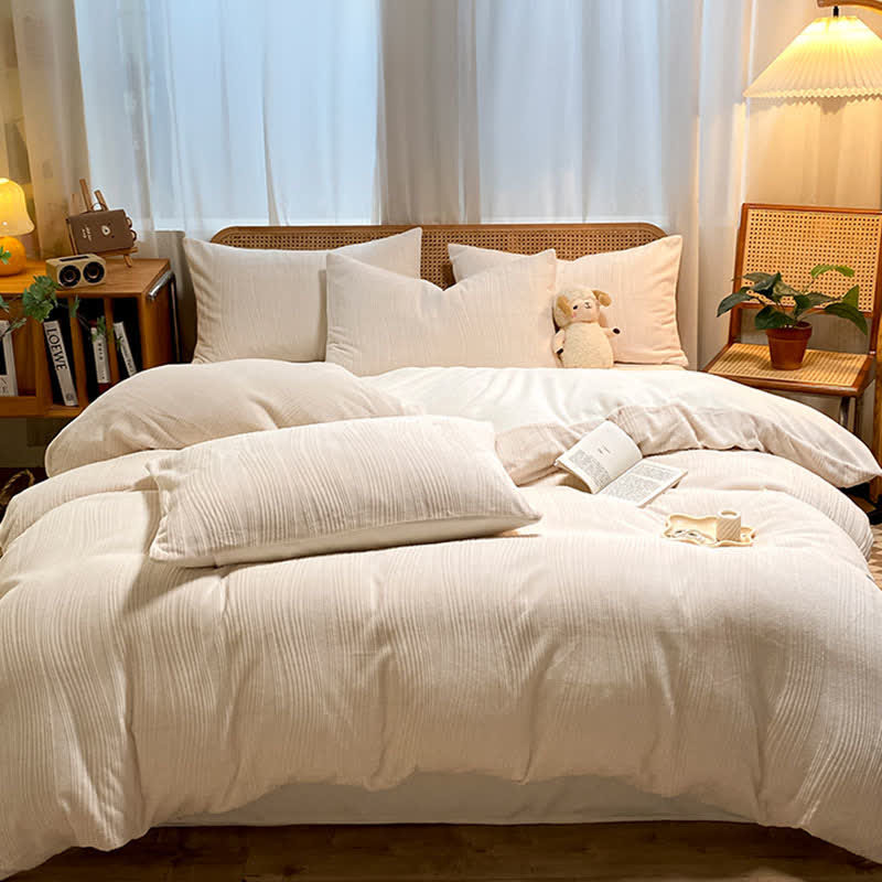 Ownkoti Vertical Striped Textured Plush Bedding Set(4PCS) - image 4