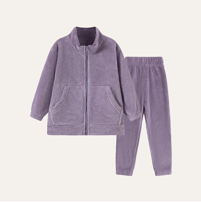 Ownkoti Solid Plush Zip-up Child Loungewear Set - Purple - Child:170cm - image 9