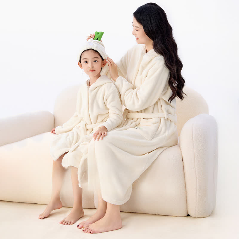 Ownkoti Matching Family Solid Color Hooded Bathrobe - Beige - Adult:L - image 0