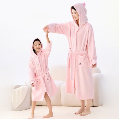 Ownkoti Matching Family Solid Color Hooded Bathrobe - Pink - Adult:L - image 1