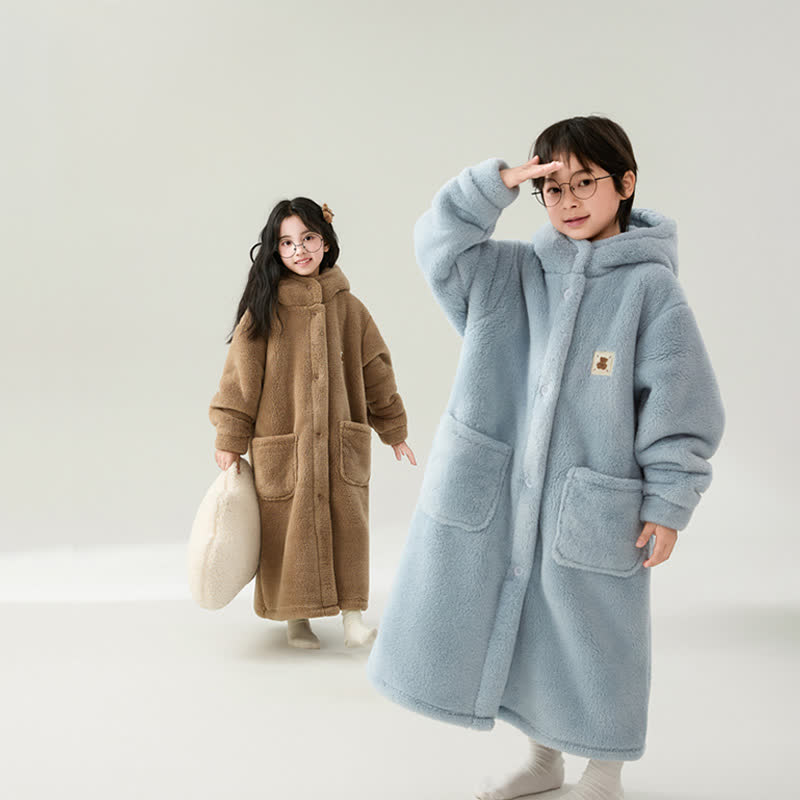 Ownkoti Solid Color Hooded Button Child Bathrobe - image 2