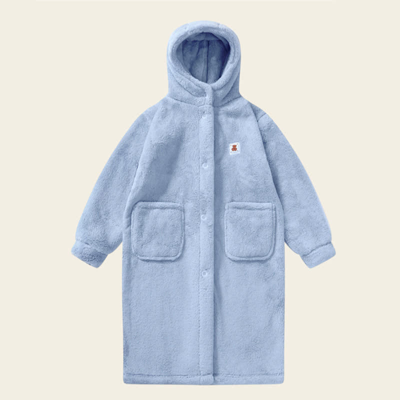 Ownkoti Solid Color Hooded Button Child Bathrobe - Blue - Child:160-170cm - image 7