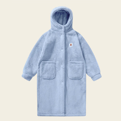 Ownkoti Solid Color Hooded Button Child Bathrobe - Blue - Child:160-170cm - image 7