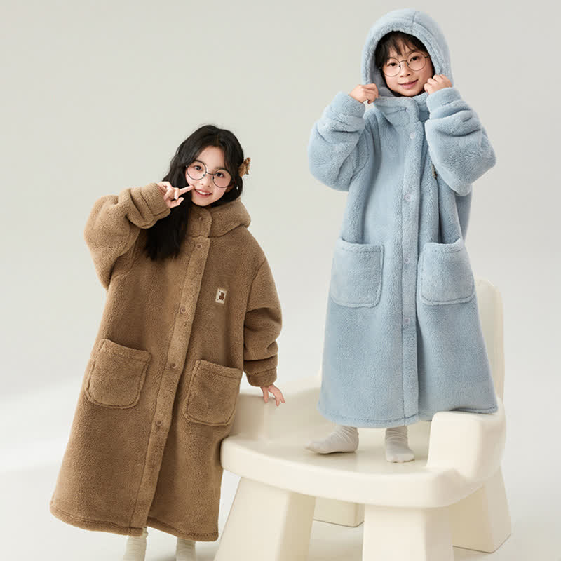 Ownkoti Solid Color Hooded Button Child Bathrobe - image 0