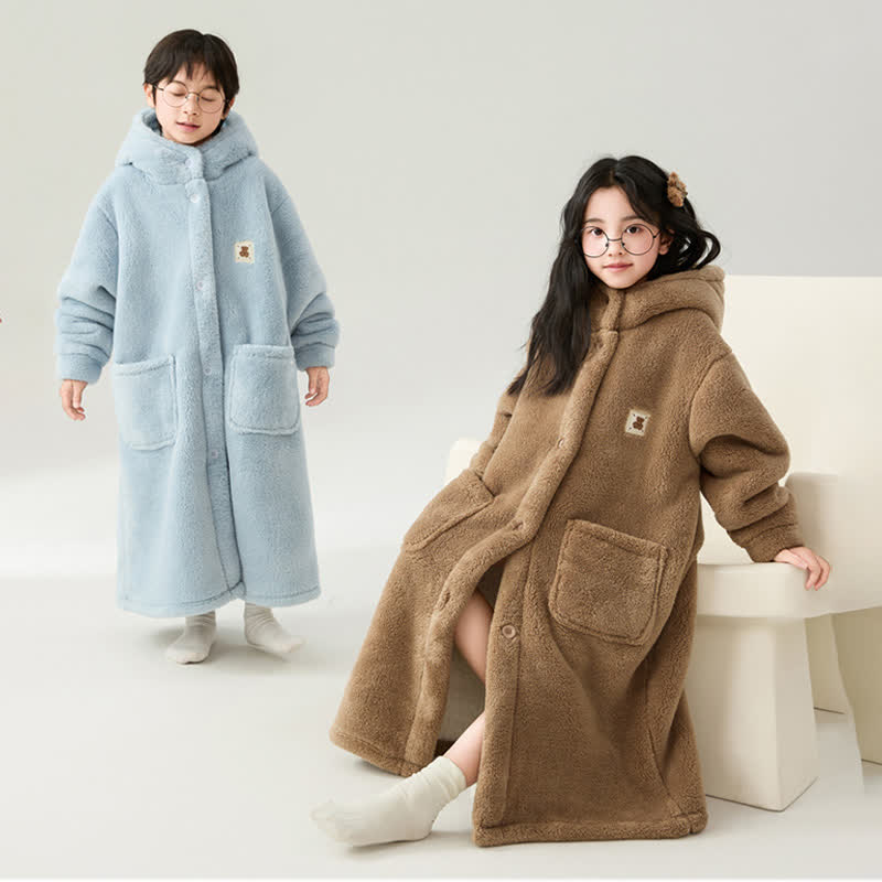 Ownkoti Solid Color Hooded Button Child Bathrobe - image 1