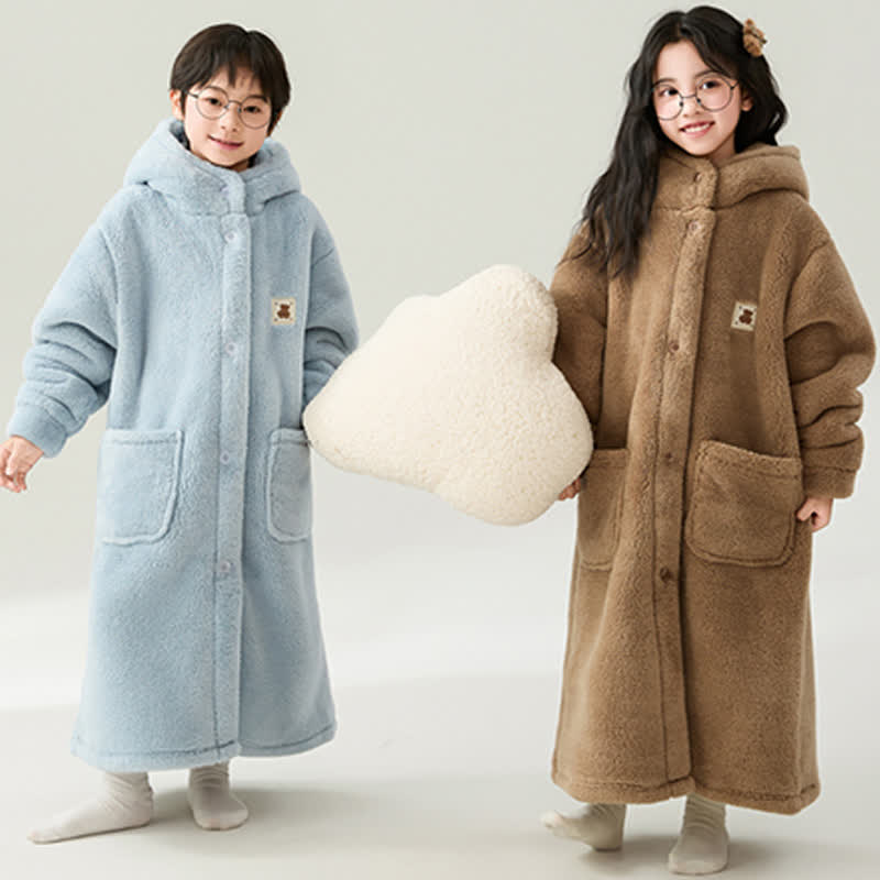 Ownkoti Solid Color Hooded Button Child Bathrobe - image 3