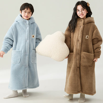 Ownkoti Solid Color Hooded Button Child Bathrobe - image 3