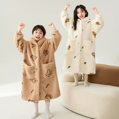 Ownkoti Bear Ear Hooded Button Plush Child Robe - image 1