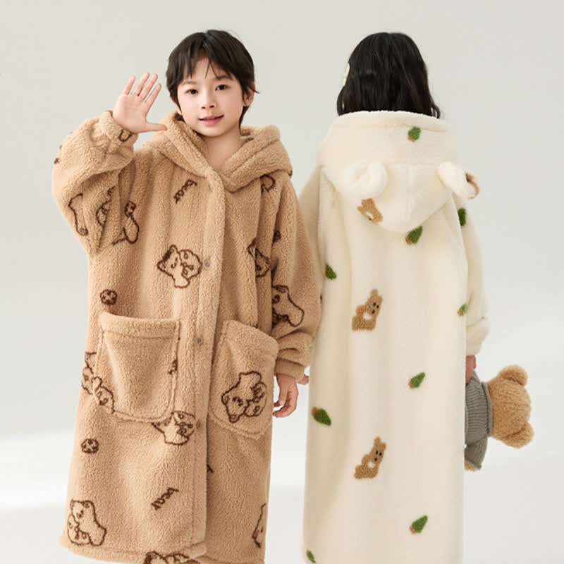 Ownkoti Bear Ear Hooded Button Plush Child Robe - image 3