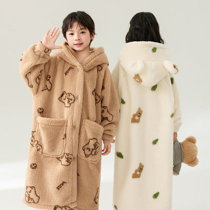 Ownkoti Bear Ear Hooded Button Plush Child Robe - image 3