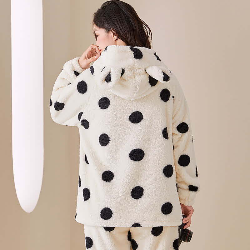 Ownkoti Polka Dot Hooded Plush Loungewear Set - image 2