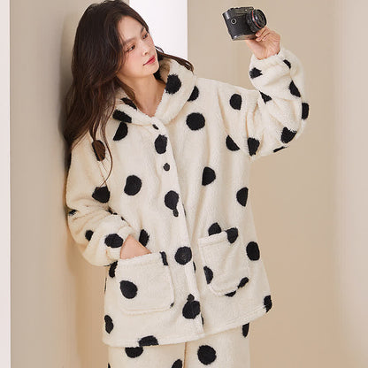 Ownkoti Polka Dot Hooded Plush Loungewear Set - image 1