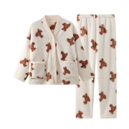 Ownkoti Cute Bear Button Plush Loungewear Set - image 6