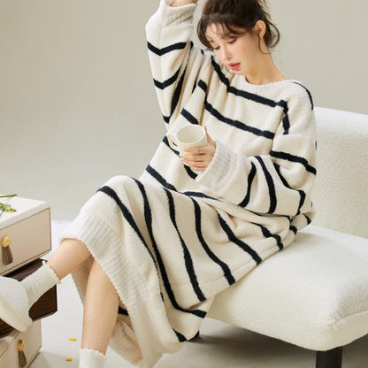 Ownkoti Round Neck Striped Plush Nightgown - image 3