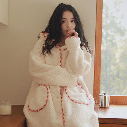 Ownkoti Stripe Textured Hooded Button Plush Robe - image 6