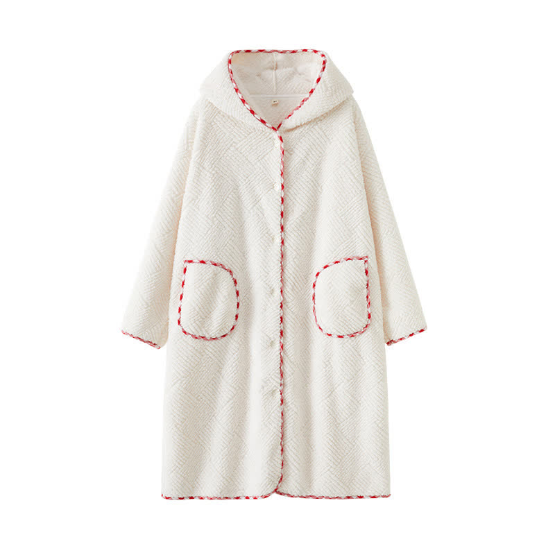 Ownkoti Stripe Textured Hooded Button Plush Robe - image 7