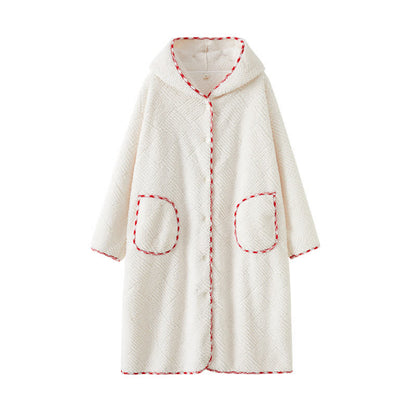 Ownkoti Stripe Textured Hooded Button Plush Robe - image 7