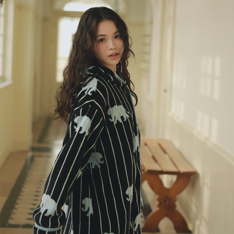 Ownkoti Stripe Elephant Hooded Button Plush Robe - image 3