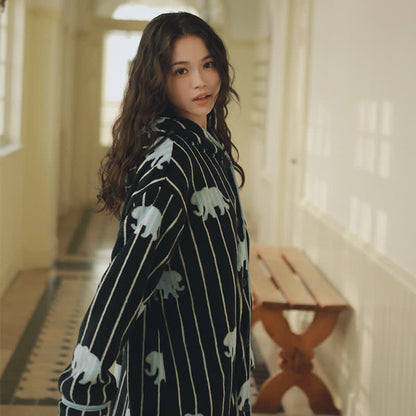 Ownkoti Stripe Elephant Hooded Button Plush Robe - image 3