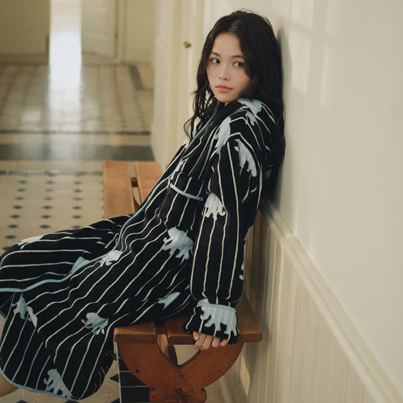 Ownkoti Stripe Elephant Hooded Button Plush Robe - image 1