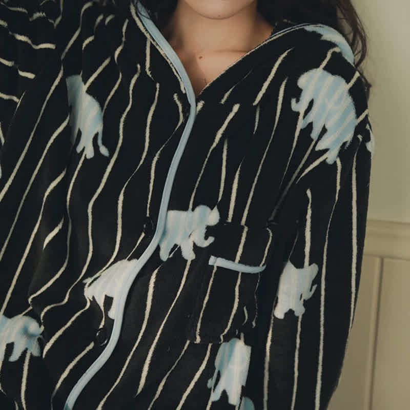 Ownkoti Stripe Elephant Hooded Button Plush Robe - image 4