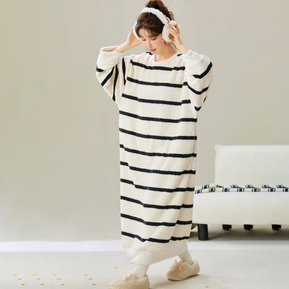 Ownkoti Round Neck Striped Plush Nightgown - image 5