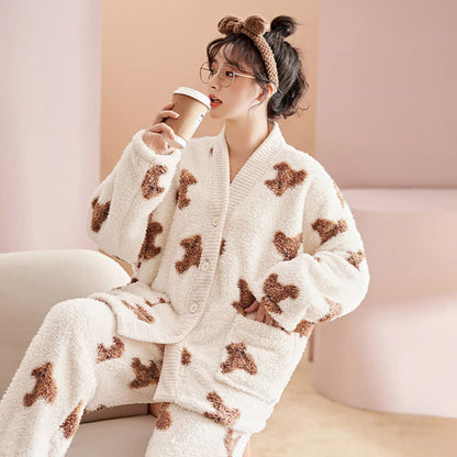 Ownkoti Cute Bear Button Plush Loungewear Set - image 5