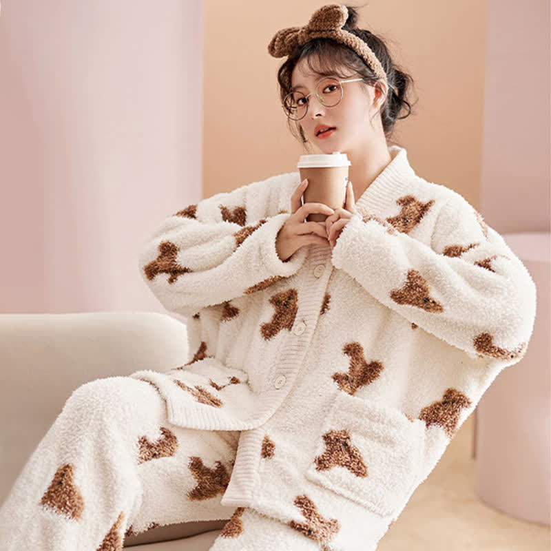 Ownkoti Cute Bear Button Plush Loungewear Set - image 4