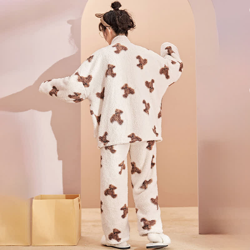 Ownkoti Cute Bear Button Plush Loungewear Set - image 2