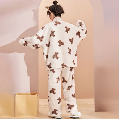 Ownkoti Cute Bear Button Plush Loungewear Set - image 2
