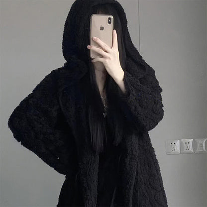 Ownkoti Fluffy Minimalist Black Hooded Robe - image 4