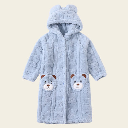 Ownkoti Bear-Ear Hooded Button Plush Child Robe - Blue - Bathrobe - Child:170-180cm - image 12