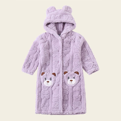 Ownkoti Bear-Ear Hooded Button Plush Child Robe - Purple - Bathrobe - Child:170-180cm - image 14