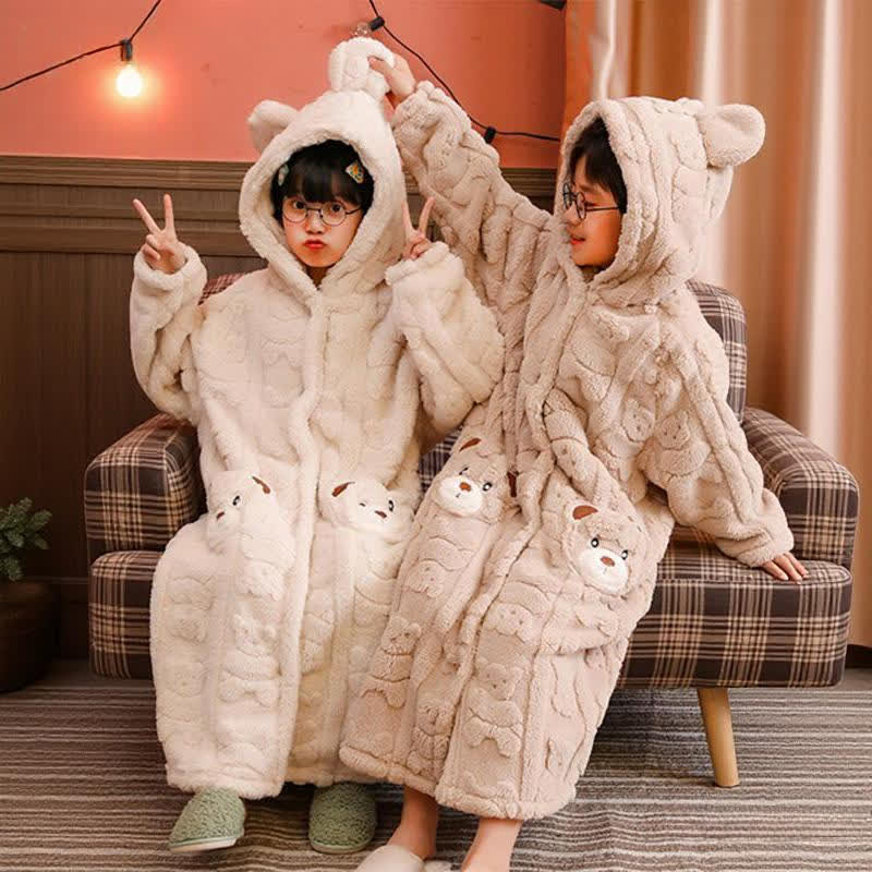 Ownkoti Bear-Ear Hooded Button Plush Child Robe - image 0