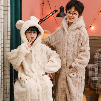 Ownkoti Bear-Ear Hooded Button Plush Child Robe - image 3