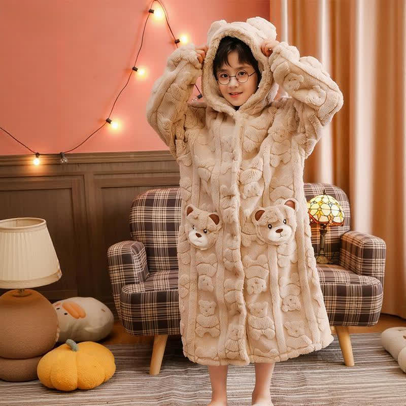 Ownkoti Bear-Ear Hooded Button Plush Child Robe - image 5