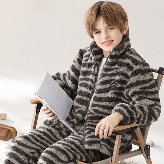 Ownkoti Zebra Print Zip-up Child Loungewear Set - Black - Child:170cm - image 0