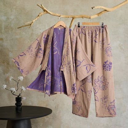 Ownkoti Peony Cotton Gauze Kimono Loungewear Set - image 11