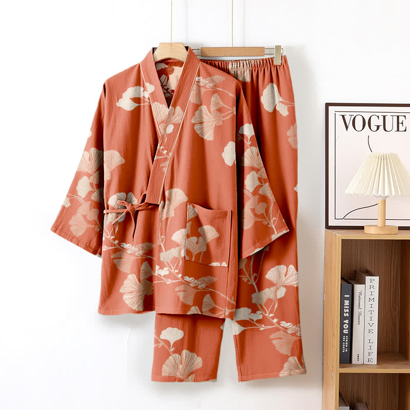Ownkoti Large Ginkgo Leaf Cotton Kimono Pajamas - image 8