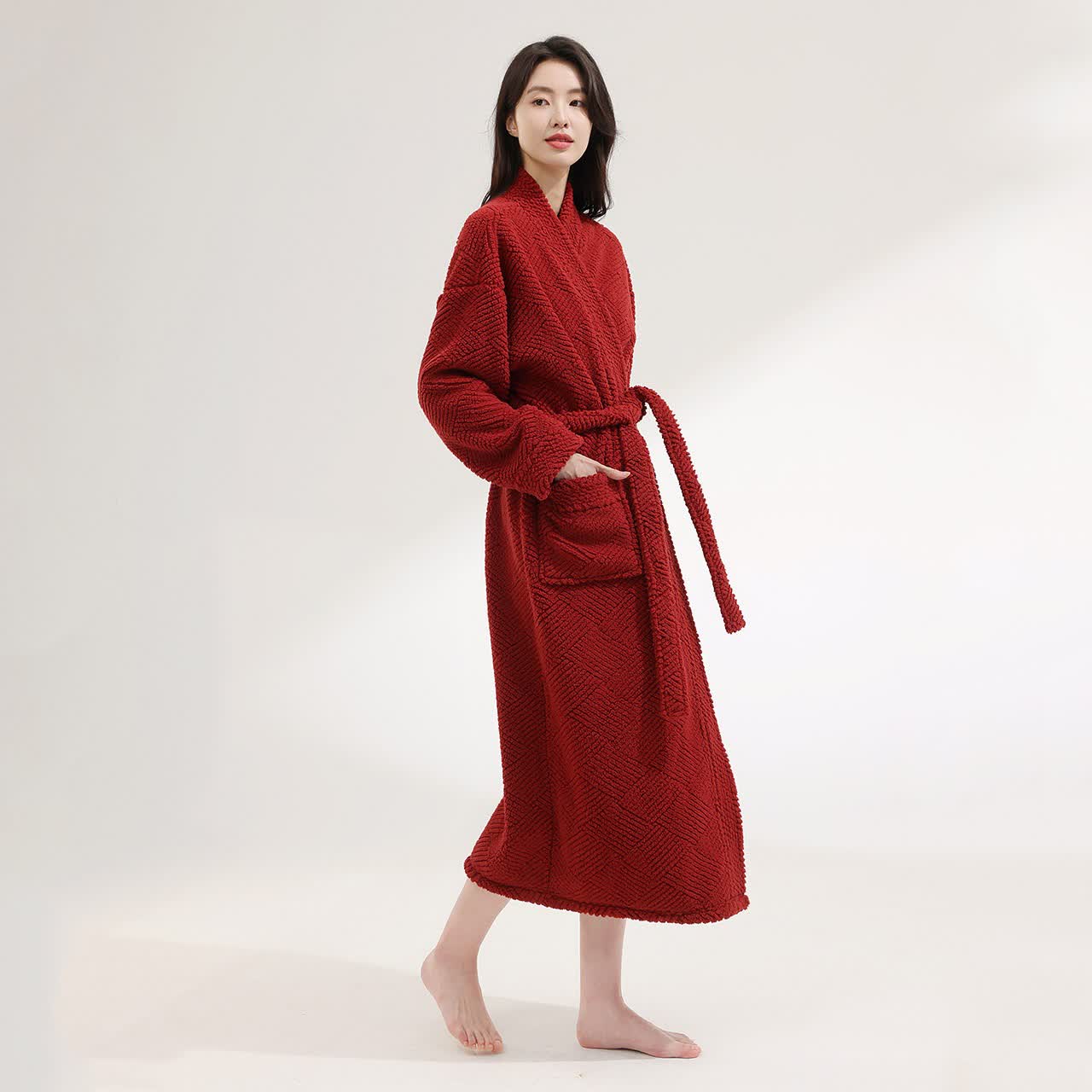 Ownkoti Striped Diamond Textured Plush Robe - Wine - Bathrobe - 2XL - image 3