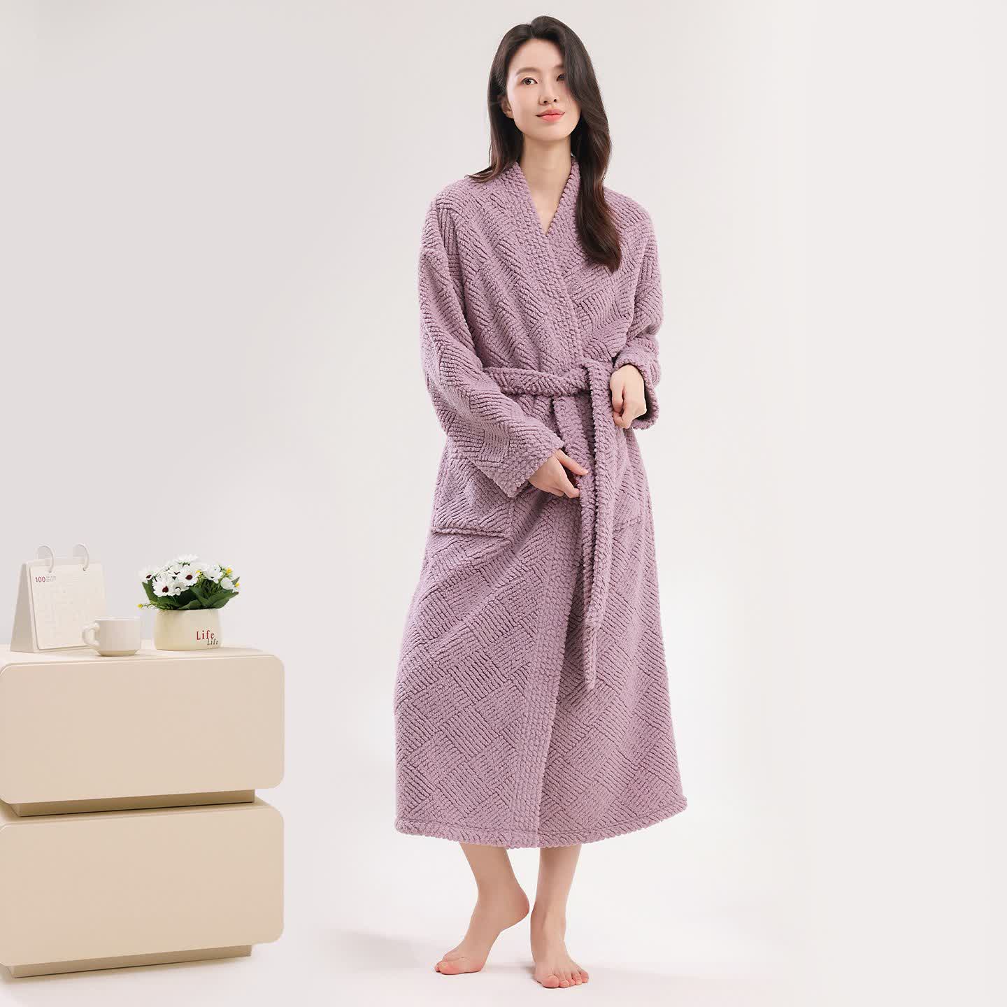 Ownkoti Striped Diamond Textured Plush Robe - Purple - Bathrobe - 2XL - image 0