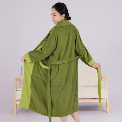 Ownkoti Minimalist Style Colorblock Cotton Bathrobe - Dark Green - XL - image 1