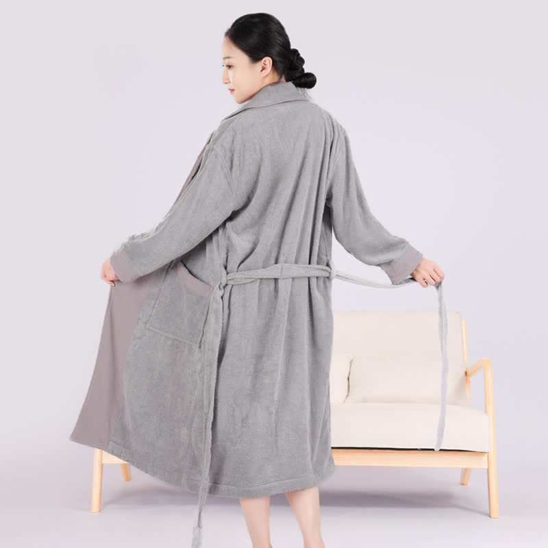 Ownkoti Minimalist Style Colorblock Cotton Bathrobe - Light Gray - XL - image 4