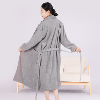 Ownkoti Minimalist Style Colorblock Cotton Bathrobe - Light Gray - XL - image 4