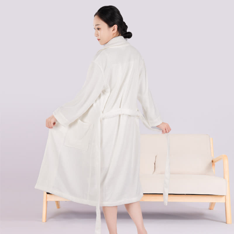 Ownkoti Minimalist Style Colorblock Cotton Bathrobe - Beige - XL - image 5