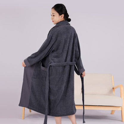 Ownkoti Minimalist Style Colorblock Cotton Bathrobe - Navy Blue - XL - image 3