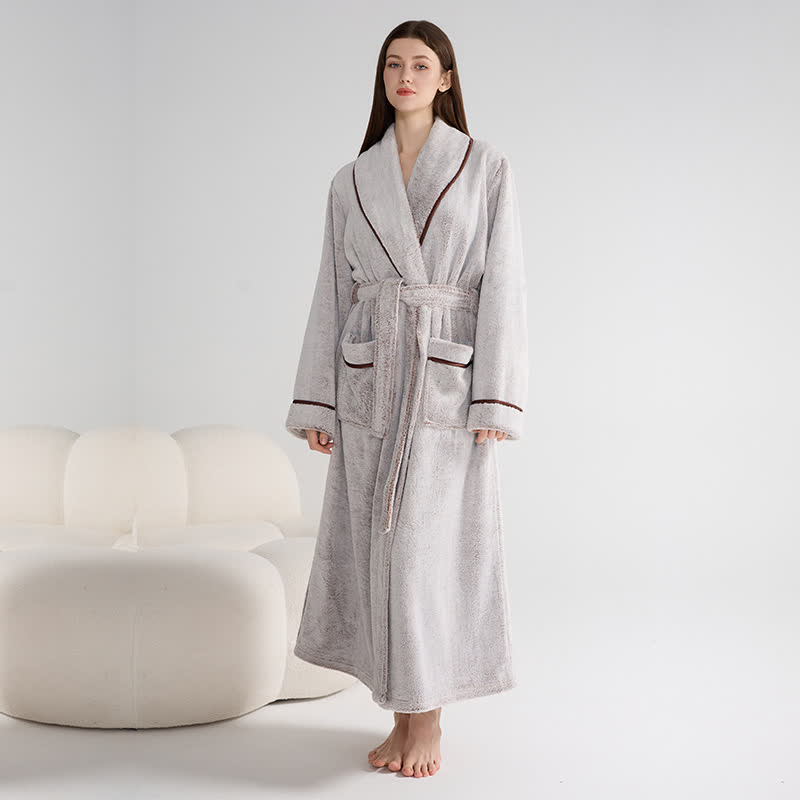 Ownkoti Unisex Plush Solid Color Warm Bathrobe - Coffee - XL - image 4