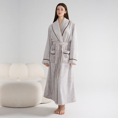 Ownkoti Unisex Plush Solid Color Warm Bathrobe - Coffee - XL - image 4