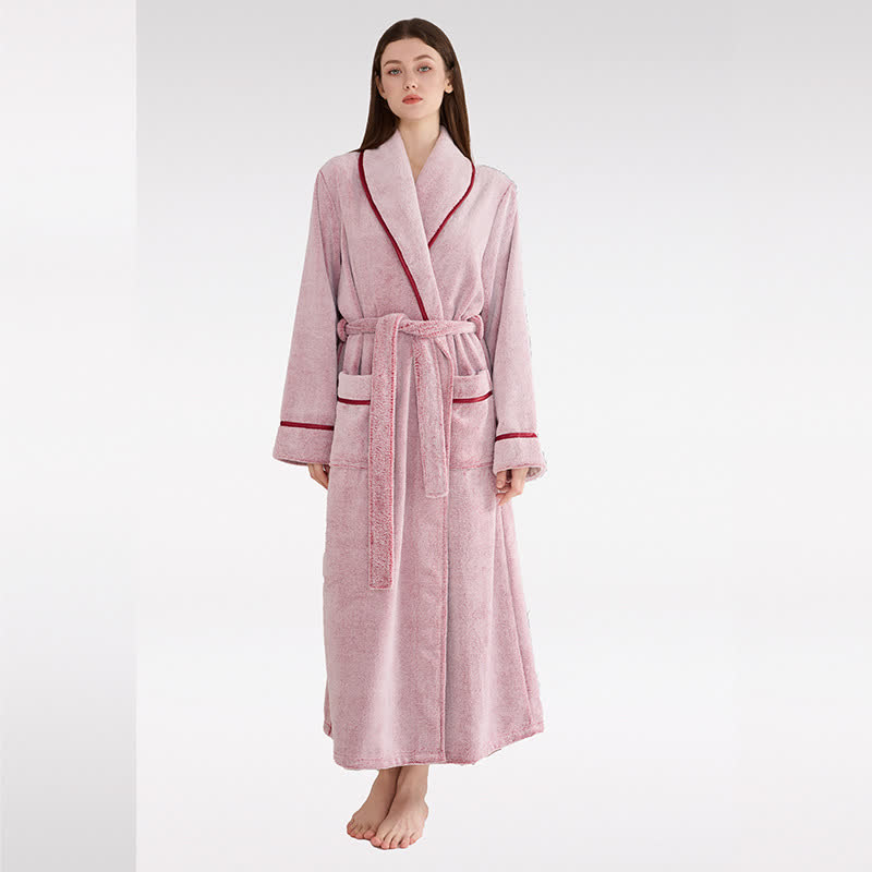 Ownkoti Unisex Plush Solid Color Warm Bathrobe - Pink - XL - image 5